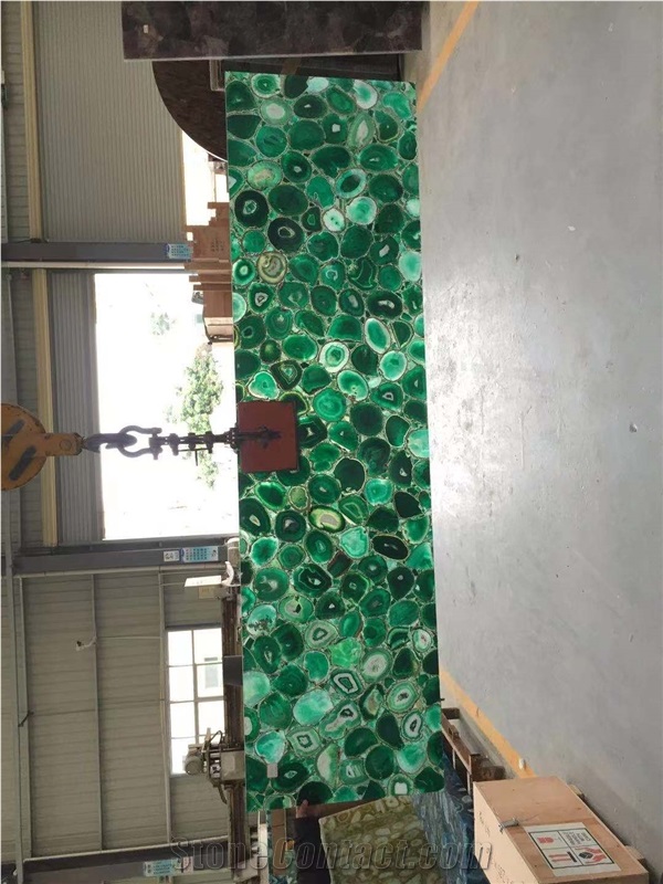 backlit agate gemstone wall slab green semiprecious tile